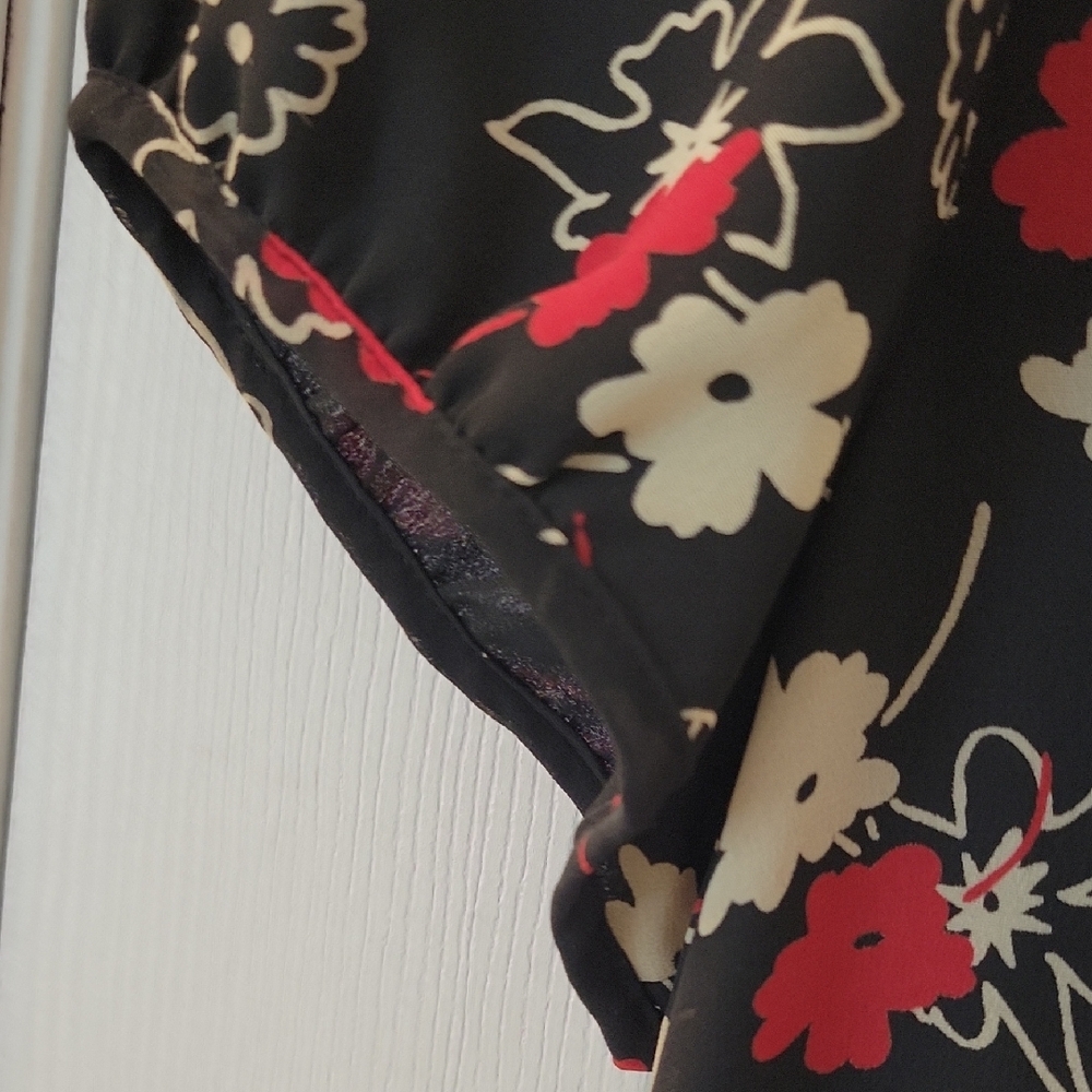 LOFT Black Midi Dress with Red and Cream Floral Design - Picture 8 of 9